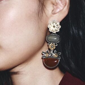 Zara flover Red and Gold Statement Earrings
